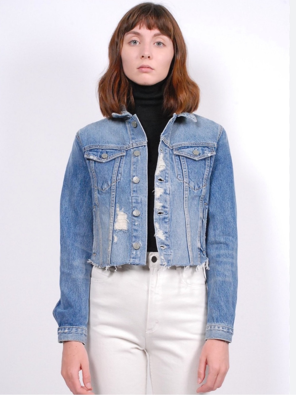 GRLFRND Distressed Light Blue Denim Jacket